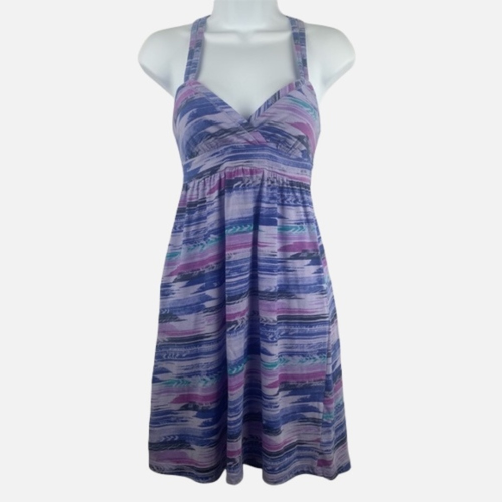 SO Purple Multicolor Denim Navy Spagetti Strap Tank Dress Criss Cross Back